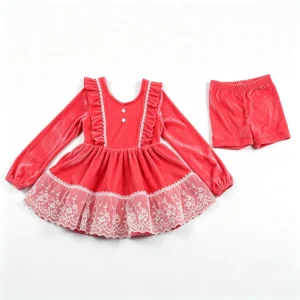 New Arrival Velvet Girls Princess Dress Set Lace Trim Kids Clothing Set for 4 12Y Girls Custom Kids Clothing Fast Shipping