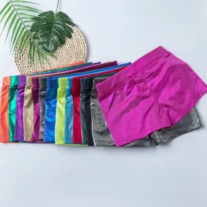 New Arrivals Girls Elastic Shiny Metallic Dance Trainingwear Gymnastic Shorts