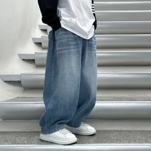 New Autumn Collection Casual Loose Straight Mid Waist Boys Jeans Quick Dry Denim Fabric Washed Children’s Clothing