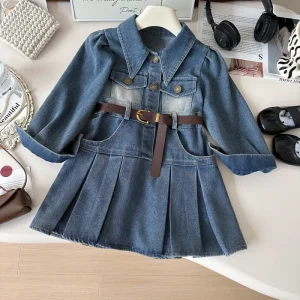 New Autumn Girls Dresses Long sleeved Kids Dresses for Girls Denim Princess Dress Children Clothing
