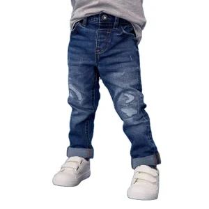 New Autumn Winter Boys’ Straight Cut Casual Washed Jeans High-Waisted Comfortable Warm Fashionable Kids’ Jeans