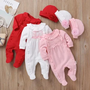 New Baby Clothing Spring Princess Infant Toddler Girls Jumpsuit Long Sleeve Climbing Suit Romper with Hat