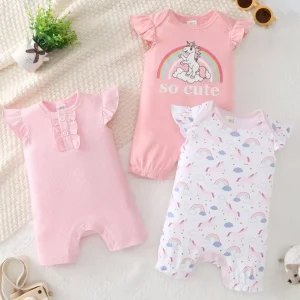 New Baby Girl Summer Romper Set Cute INS Flying Sleeve Short Triangle Dress Three-Piece Knitted Clothes