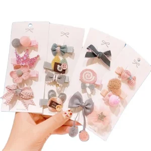 New Baby Girls Hair Accessories Set Pink Bangs Clip and Hair Card Headdress Children’s Hair Pin System