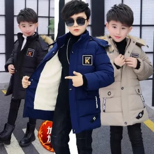 New Big Boys Jacket Autumn Winter Thicken Warm Winter Boys Jacket Teenager Mid Length Plus Thickening Hooded Coat for Kids