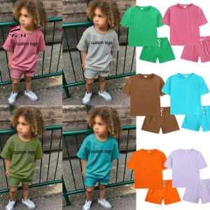 New Candy Multiple Colors Cotton Customization Children’s Suit Boys and Girls Korean Summer Sports Kids 2Pcs Clothes Set