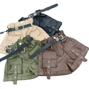 New Casual Fashion Waterproof PU Coated Shorts with Elastic Waist and Mid Rise for Girls
