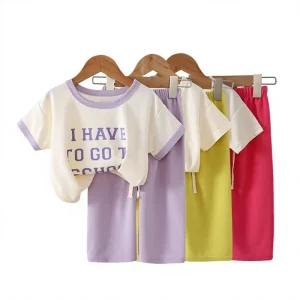 New Casual Summer Girls’ Children’s Clothing Set Girls’ Short Sleeved T-shirt Pants Dress-2pcs