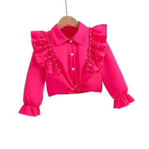 New Children Girl White Ruffle Long Sleeved Blouse Top for Fall