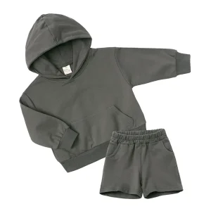 New Children’s Long Sleeved Sweatshirt Shorts Two Piece Set Solid Color Boys Hoodies for Autumn Winter Thickened Boys