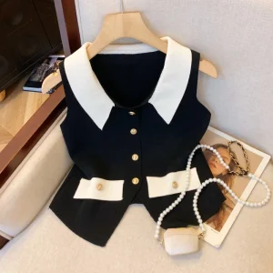 New Coming Elegant Style Women V neck Vest Autumn Fashion Sleeveless Button Top for Ladies