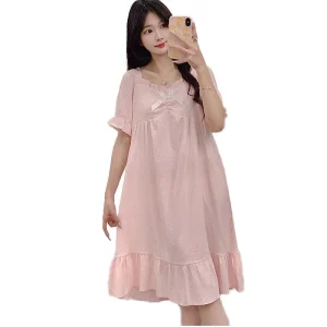New Cotton Summer Night Dress Girls Casual Sleepwear Loose Cute Royal Sweet Princess Victorian Style Nightdress