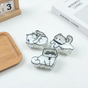New Cute Black and White Cat Series Hair Clips 7.5cm Party Hair Claw Decoration for Girls