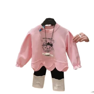 New Cute Children’s Girls’ Casual Sweatshirt Dress Set Solid Baby Girls Autumn and Winter Clothing Two-Piece Design