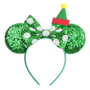New Design Christmas Hair Accessories Sequined Polka Dot Bow Xmas Decoration Party Mouse Ear HairBand for Kids