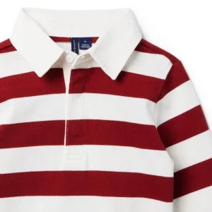 New Design Custom Made Red White Striped Long Sleeve Casual Polo T Shirt with Garment Dyed Worsted Fabric Boy Wear