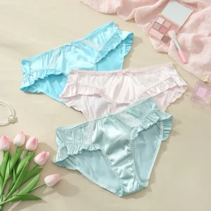New Design Custom Seamless Breathable Silk Girls’ Panties Lace Briefs Women Summer Underwear Satin Silk Panties