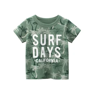 New Design Kids Boys Summer Clothing Palm Tree Print T shirt for 2-7Years