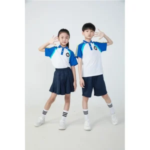 New Design Kids School Uniform Polo T Shirt Customized T Shirt Girls Skirts Boys Shorts