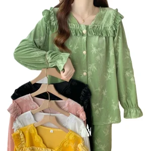 New Design Long sleeve Winter Pajamas Sets Thick Velour Women’s Sleepwear Cute Girl Sweet Suit