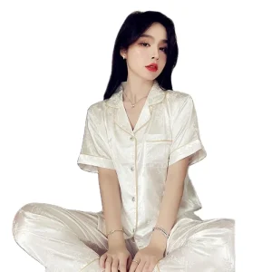 New Design Satin Women’s Sleepwear Short Sleeve Sets for Girl Pajamas