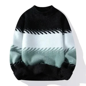 New Design Winter Men’s Warm Solid Color Pullover Sweaters Round Neck Breathable Slim Knitted Front Logo
