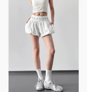 New Design Y2K Mini Skirt Streetwear High Elastic Waist Breathable Ruffled Tight White Shorts for Girls Women