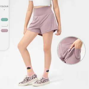 New Fake Two Pairs of Loose Sports Shorts with Pocket for Girls Quick drying High Waist Tennis Wear Running Shorts for Children