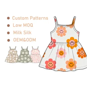 New Fashion Baby Girls Summer Dress Flower Patterns Sleeveless Casual Breathable ODM Milk Silk Kids Girls Dress