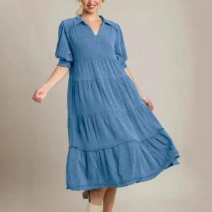 New Fashion Comfortable Half Sleeve V-neck Layered Dress Women’s Light Luxury