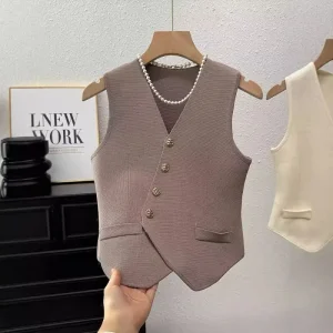 New Fashion High Quality Knit Cardigan Women Over Vest Fall and Winter Party Suit Waistcoat Sleeveless Top