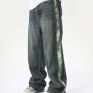 New Fashion Unisex Hand painted Street Hip hop Retro Men’s American style Loose Washed Straight Leg Jeans for Boys and Girls
