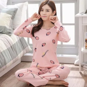 New Fashion Women Girls Cartoon Printed Sleepwear 2 Piece Set Soft Loose Home Clothes Long Sleeve Pajamas Sets