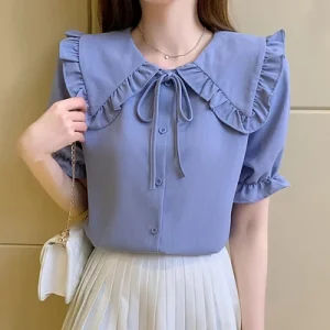 New Fashion Women Short Sleeve O neck Lace Matching Girls Loose Casual Tops Shirt Pullover Blouse