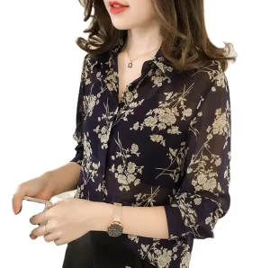 New Fashion Women’s Floral Printed Long Sleeve Lapel Button Shirts Women Lady Girls Blouse Tops Casual Shirt