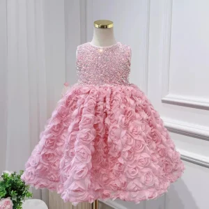 New Floral Girls Dress Children Sleeveless Floral Sequin Birthday Party Girl