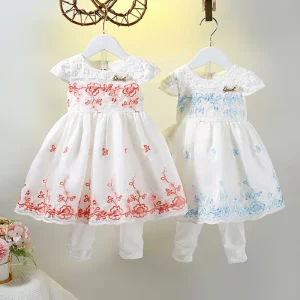 New Floral Pattern Princess Dress for Girls Sweet Summer Knee Length Dress with Puffy Detail