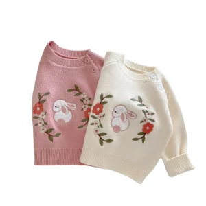 New Girls Embroidered Sweater Fall and Winter Casual Kids Sweater Baby Sweaters