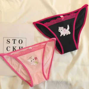 New Kawaii Cat Animation Girl Underwear Sexy Lace Cute Student Low Waist Hip Lifting Briefs Panties
