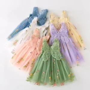New Kids Butterfly Dress Summer Girls Fluffy Party Gauze Dresses Flower Chiffon Baby Girl Dress