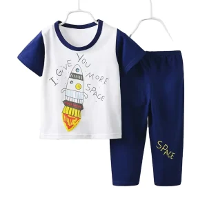 New Kids Summer Pajama Set Korean Cartoon Short Sleeve & Pants Summer Children’s Sleepwear for Boys Girls 1 12Years