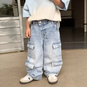 New Korean Style Casual Boys’ Loose Cargo Retro Versatile Denim Pants Trendy Baby Pants Kids Jeans