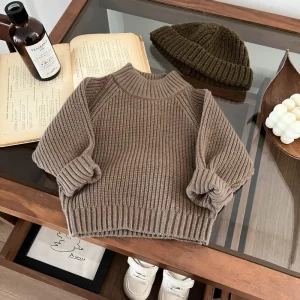 New Korean Style Retro Chunky Knit Sweater Half Zip Pullover for Boys and Girls Autumn Winter Casual Top