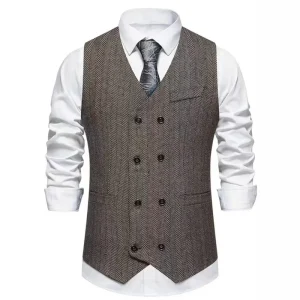 New Men Retro Double Breasted Waistcoat Casual Sleeveless Vest Suit Fashion Daily Street Formal Waistcoats