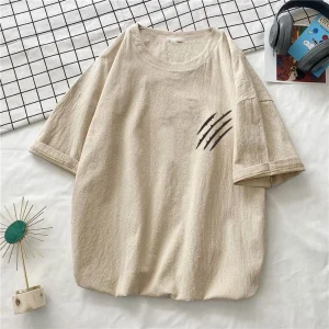 New Men’s Oversized Knitted T shirt Breathable Eco Friendly Soft Pure Cotton Solid Neck Embroidery Casual