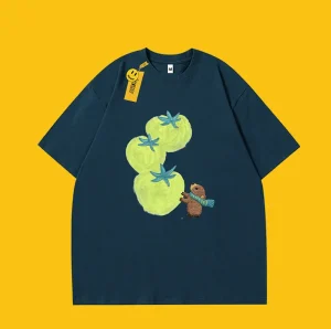 New Men’s Oversized Knitted T shirt Breathable Skin Friendly Soft 100% Cotton Neck Embroidery Casual