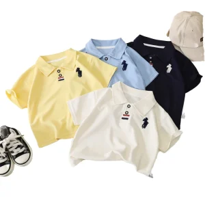 New Short Sleeve Kids T Shirt for Boys 1-7 Years Casual Polo Shirt with Embroidered Design
