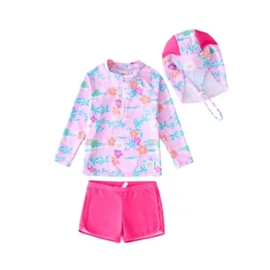 New Split Children Swimwear Set Cartoon Printed Swim Tops Trunk and Swim Cap 3 Pcs Unisex Bathing Suit Kids Boy Girl Swimsuit
