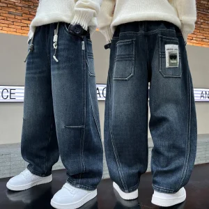 New Spring Autumn Boys’ Fashion Pants for Kids Trendy Loose-Fitting Casual Jeans for Older Children