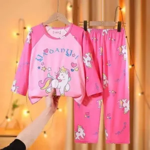 New Spring Autumn Children’s Long Sleeve Pajamas Set Girls Cute Cartoon Sleepwear Round Neck T shirt Top Boys Printed Pajamas